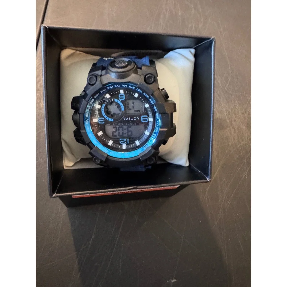 Activa Mens Digital Analog Sport Watch Black Blue Rugged Tactical Wristwatch Box